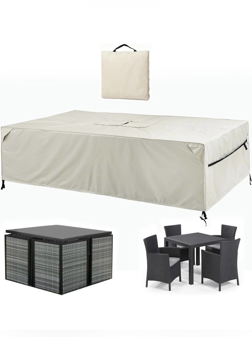 Waterproof Patio Table Cover for 4-Seat Dining Set with Bag Beige 72”x 72”x 28”